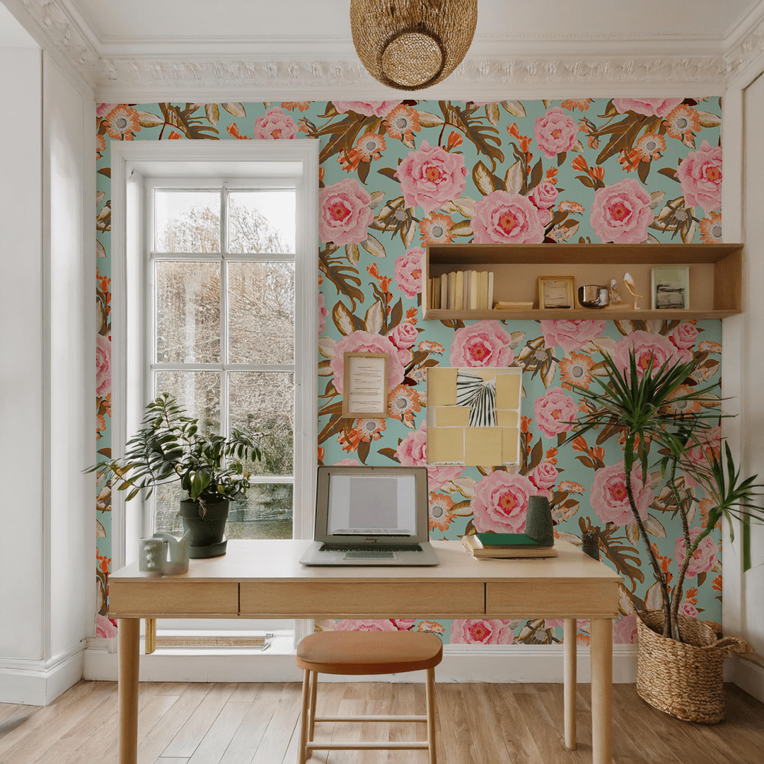 Posh Posy Wallpaper, light blue - mosswell.us
