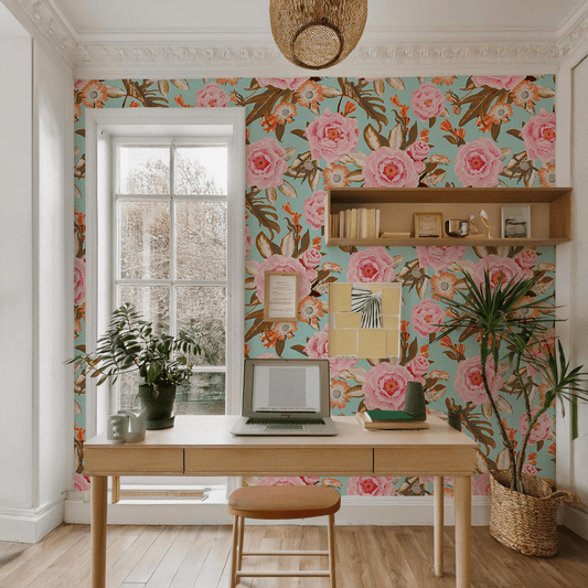 Posh Posy Wallpaper, light blue - mosswell.us