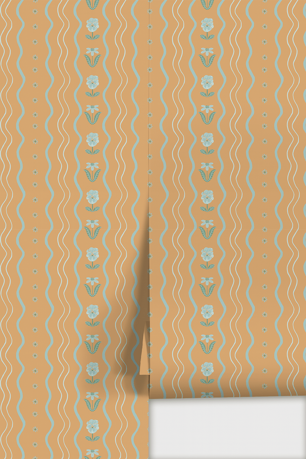 Posy Lane Stripe Wallpaper, apricot and light blue - mosswell.us