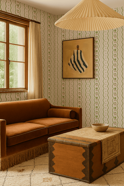 Posy Lane Stripe Wallpaper, beige and green - mosswell.us