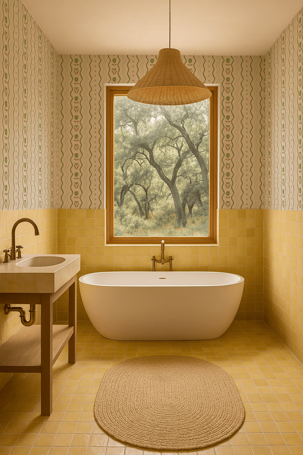 Posy Lane Stripe Wallpaper, beige and green - mosswell.us