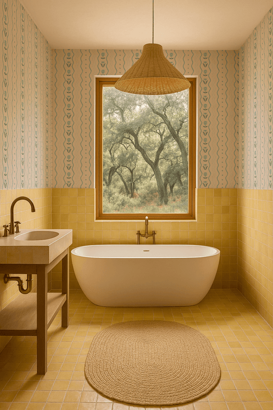 Posy Lane Stripe Wallpaper, beige and light blue - mosswell.us