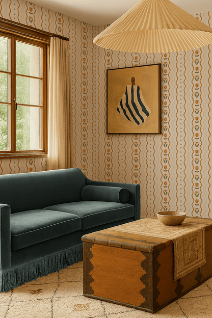Posy Lane Stripe Wallpaper, beige and orange - mosswell.us