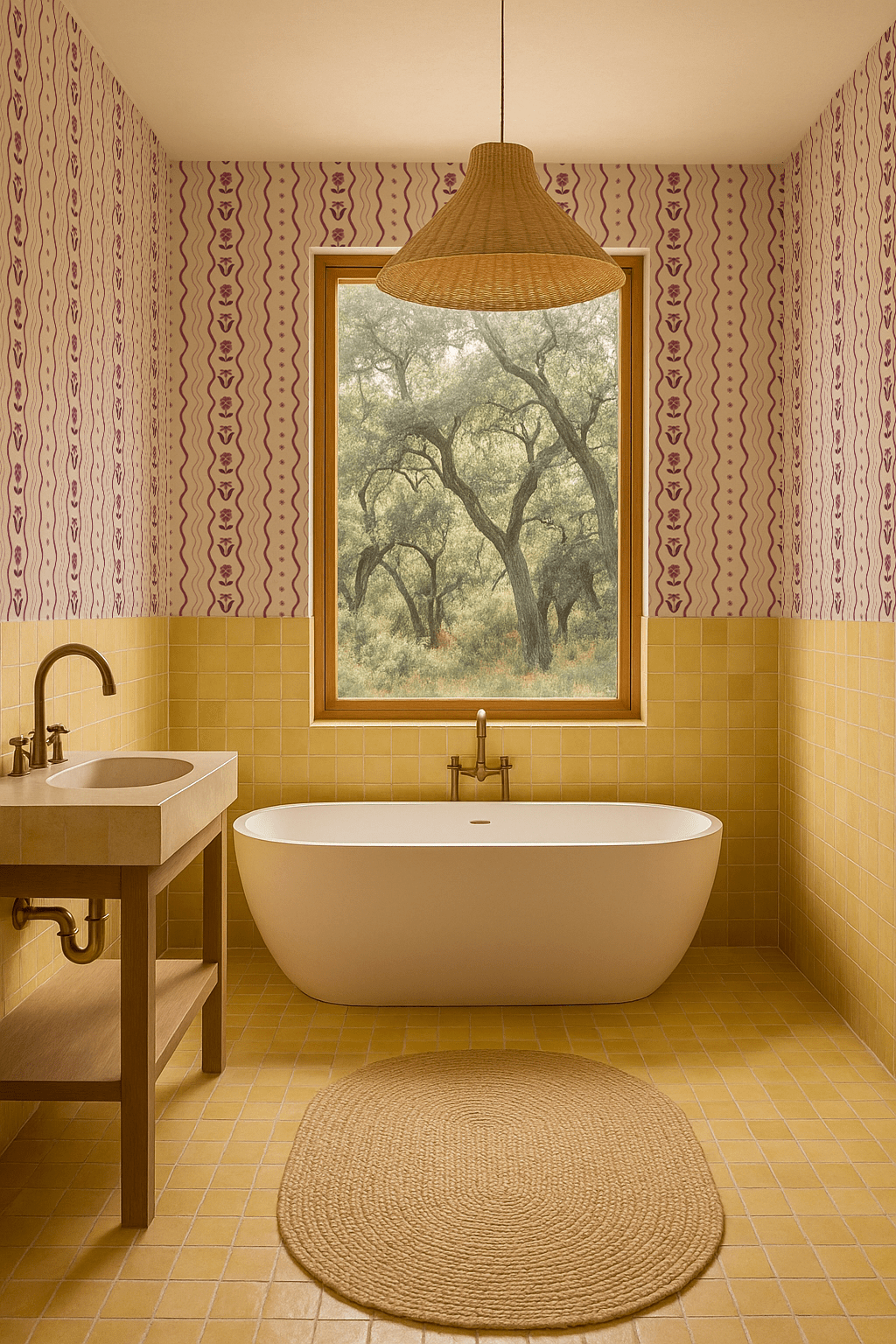 Posy Lane Stripe Wallpaper, beige and plum purple - mosswell.us