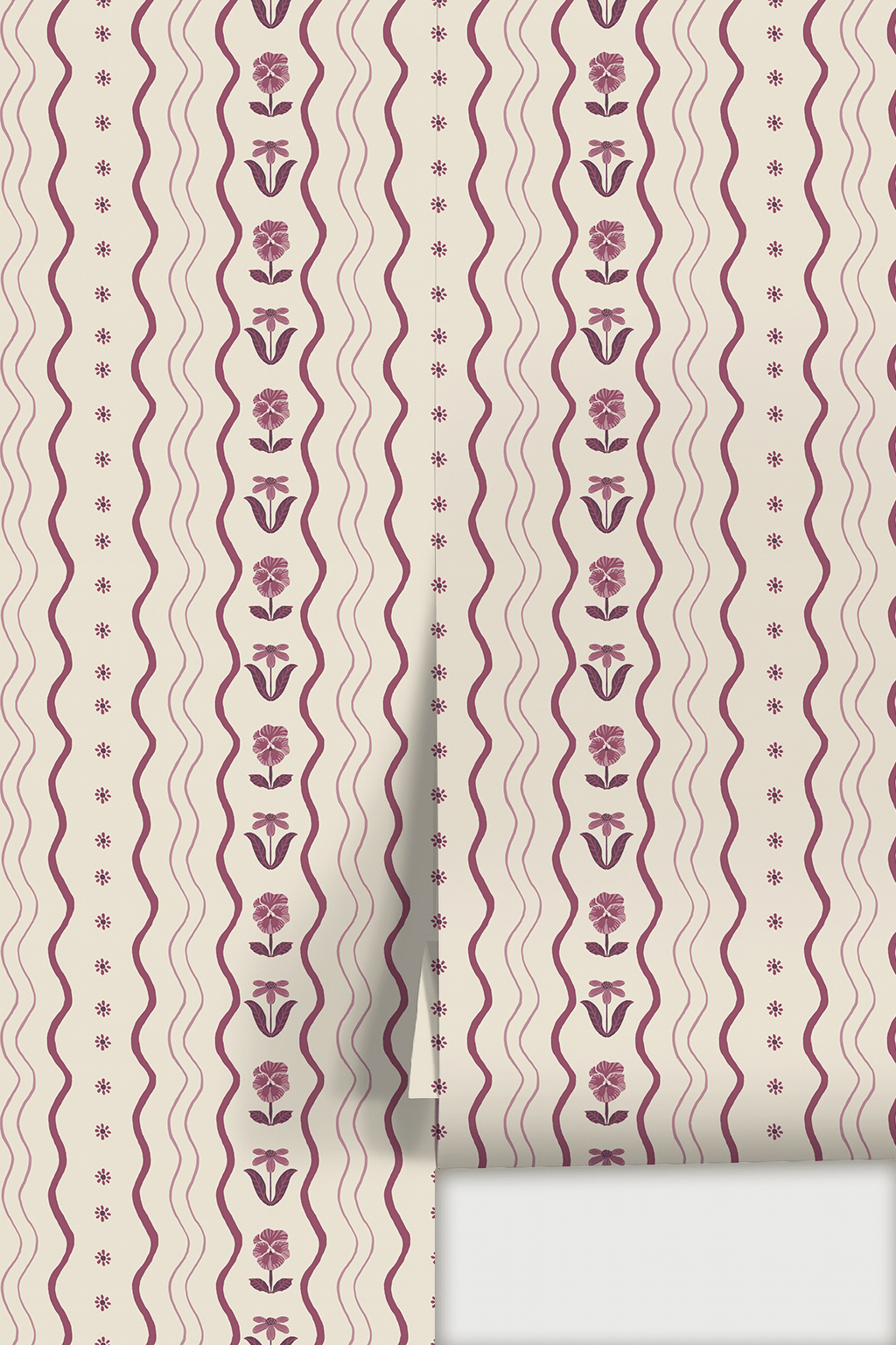 Posy Lane Stripe Wallpaper, beige and plum purple - mosswell.us