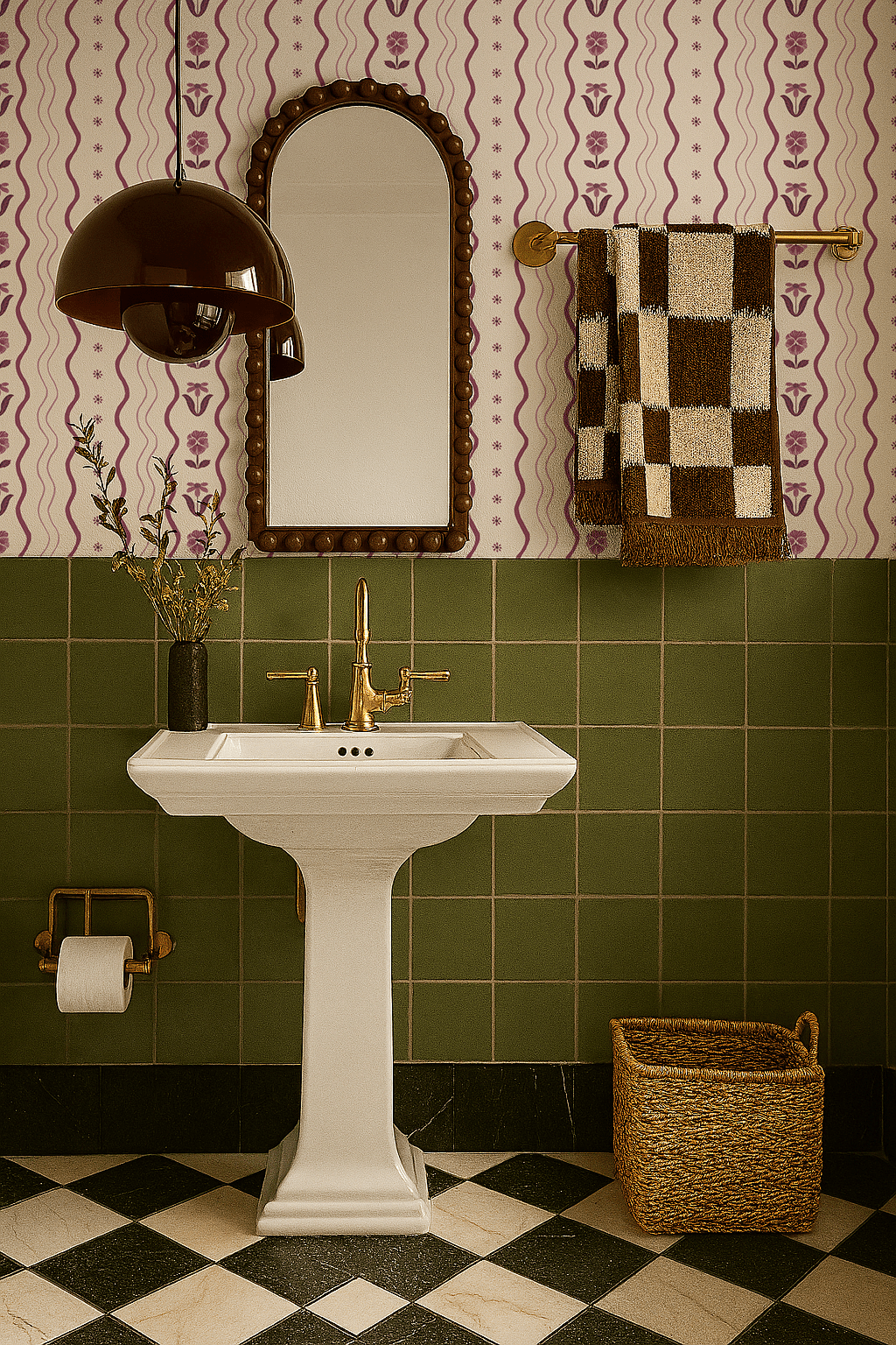 Posy Lane Stripe Wallpaper, beige and plum purple - mosswell.us