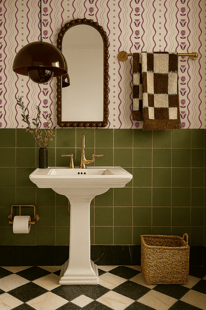 Posy Lane Stripe Wallpaper, beige and plum purple - mosswell.us