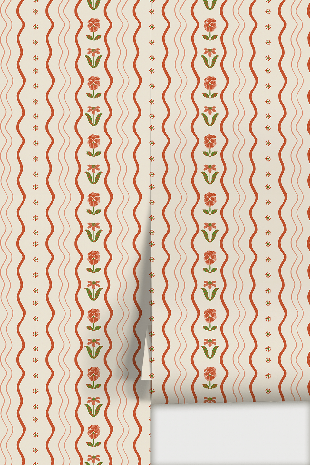 Posy Lane Stripe Wallpaper, beige and poppy red - mosswell.us