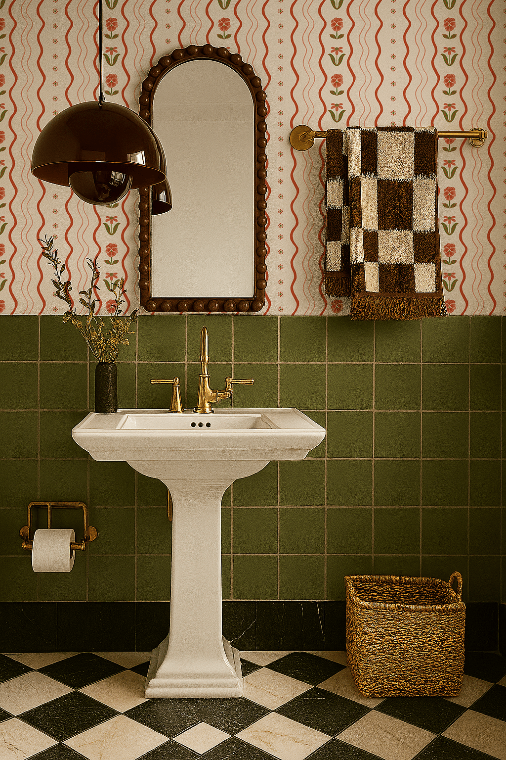 Posy Lane Stripe Wallpaper, beige and poppy red - mosswell.us