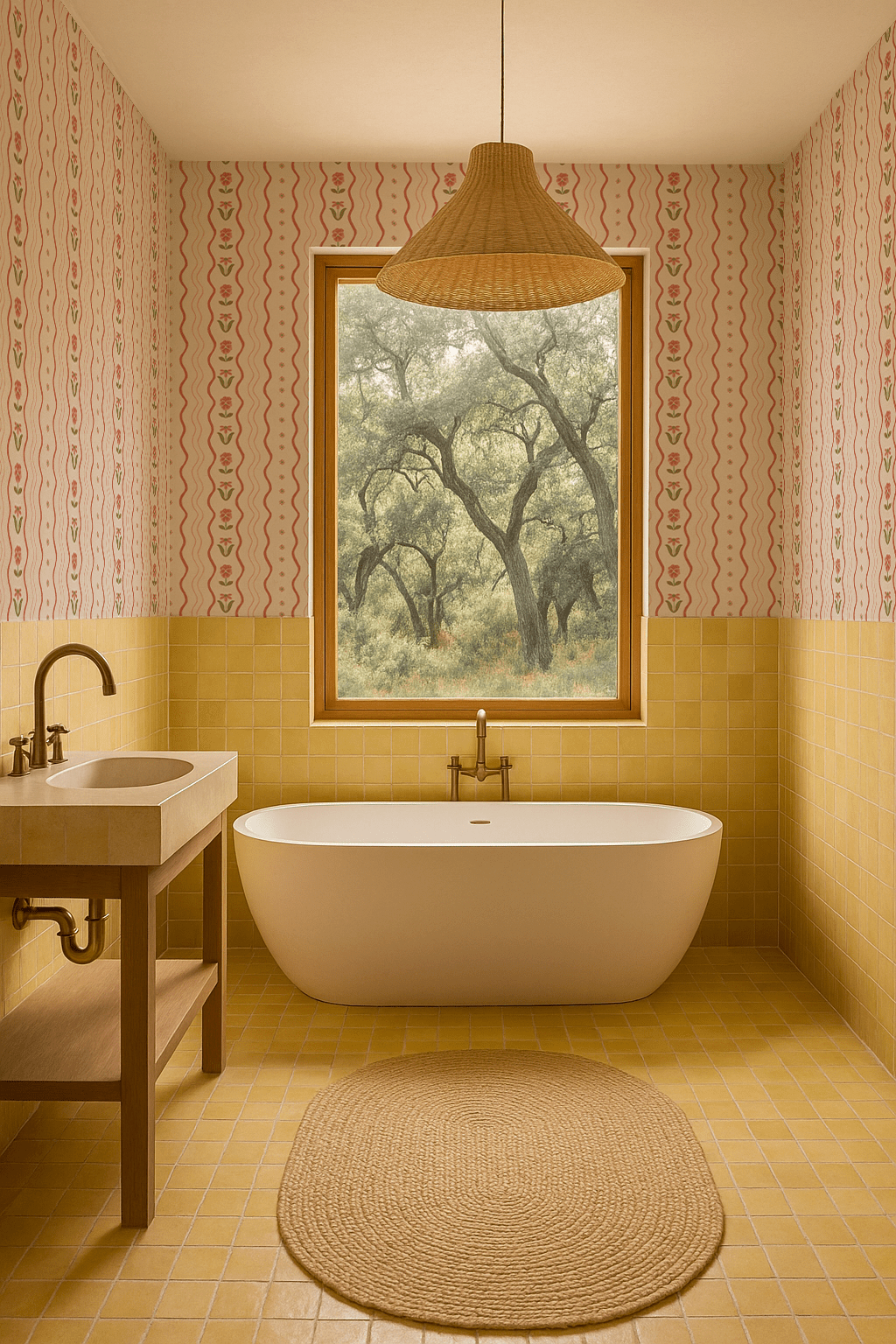 Posy Lane Stripe Wallpaper, beige and terra cotta - mosswell.us