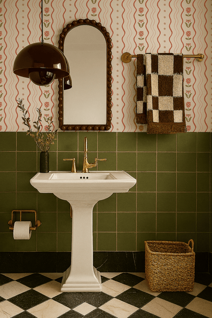 Posy Lane Stripe Wallpaper, beige and terra cotta - mosswell.us