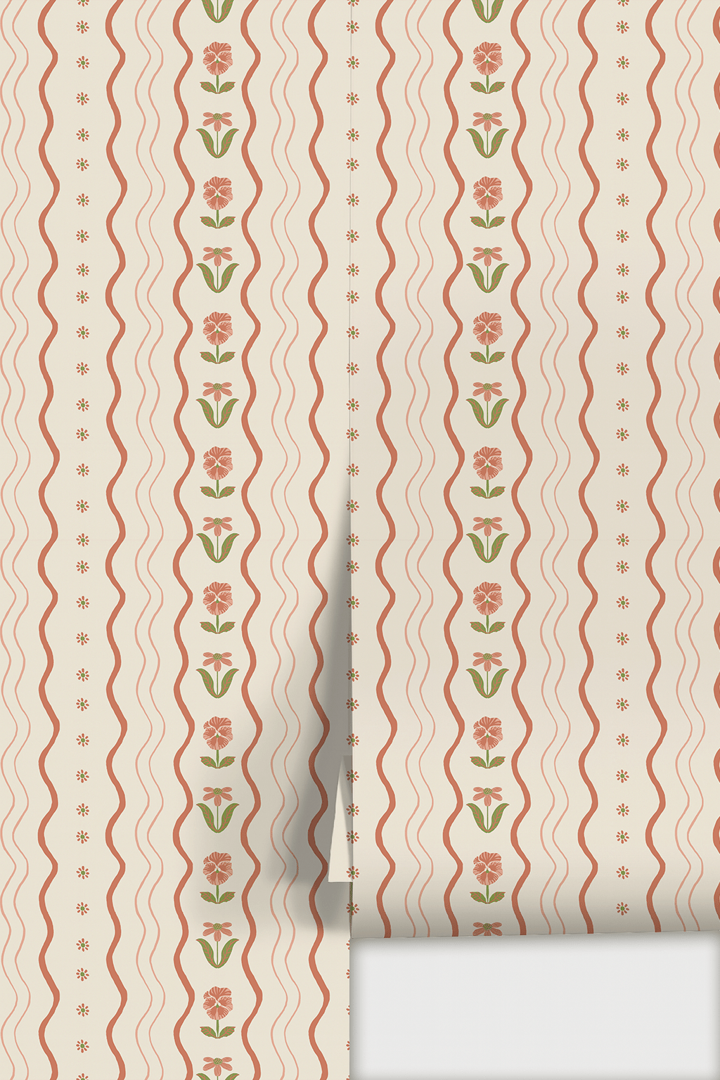 Posy Lane Stripe Wallpaper, beige and terra cotta - mosswell.us