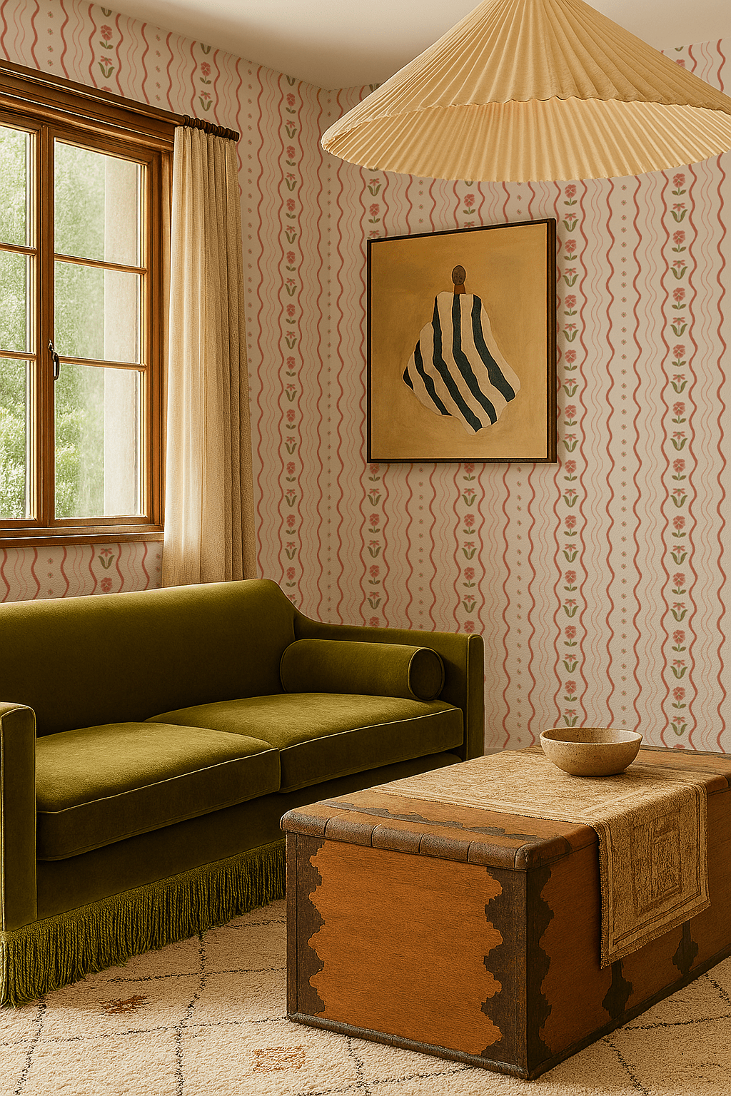 Posy Lane Stripe Wallpaper, beige and terra cotta - mosswell.us