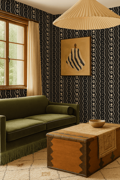 Posy Lane Stripe Wallpaper, black and neutral - mosswell.us