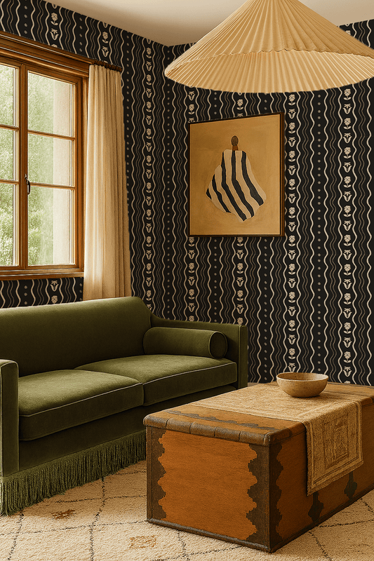 Posy Lane Stripe Wallpaper, black and neutral - mosswell.us