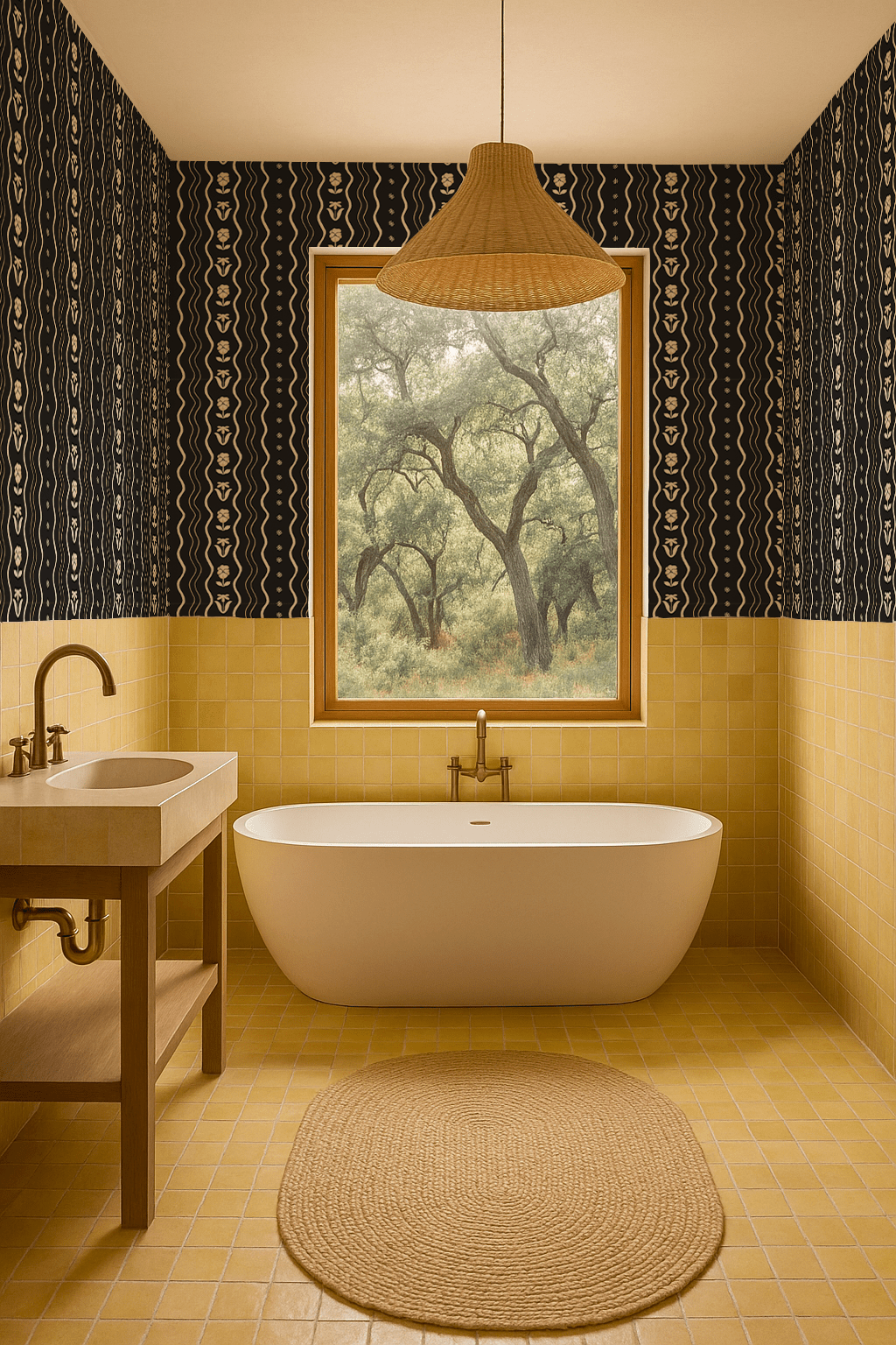 Posy Lane Stripe Wallpaper, black and neutral - mosswell.us