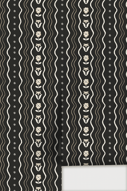 Posy Lane Stripe Wallpaper, black and neutral - mosswell.us
