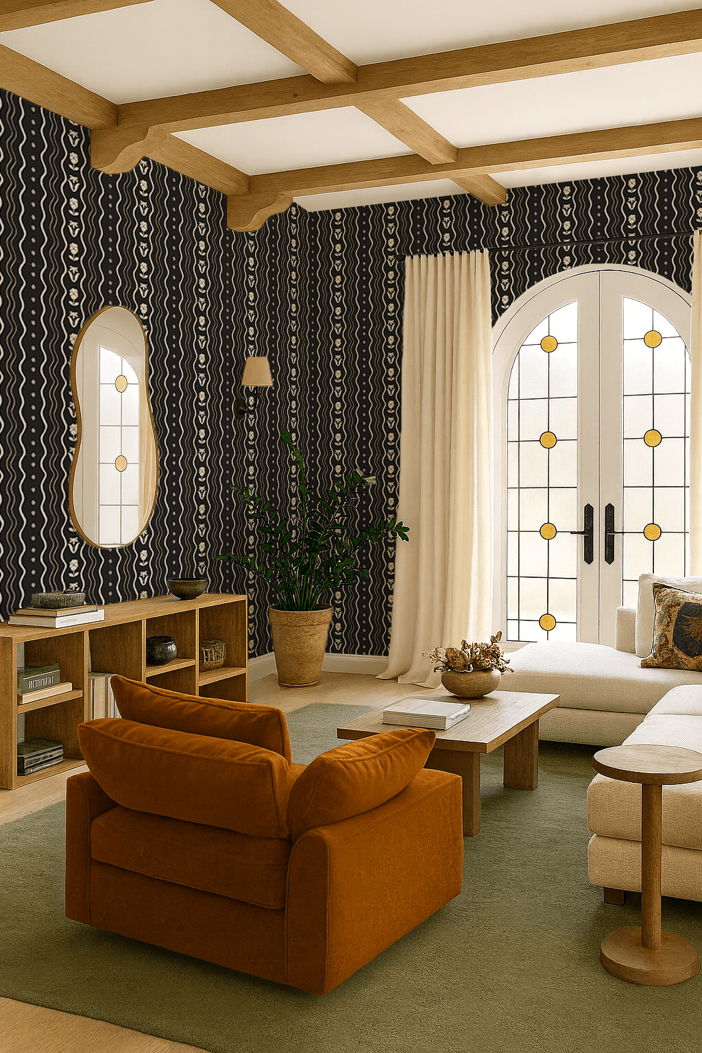 Posy Lane Stripe Wallpaper, black and neutral - mosswell.us