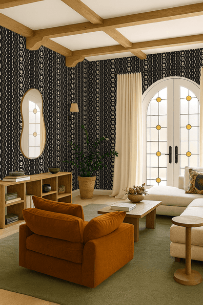 Posy Lane Stripe Wallpaper, black and neutral - mosswell.us