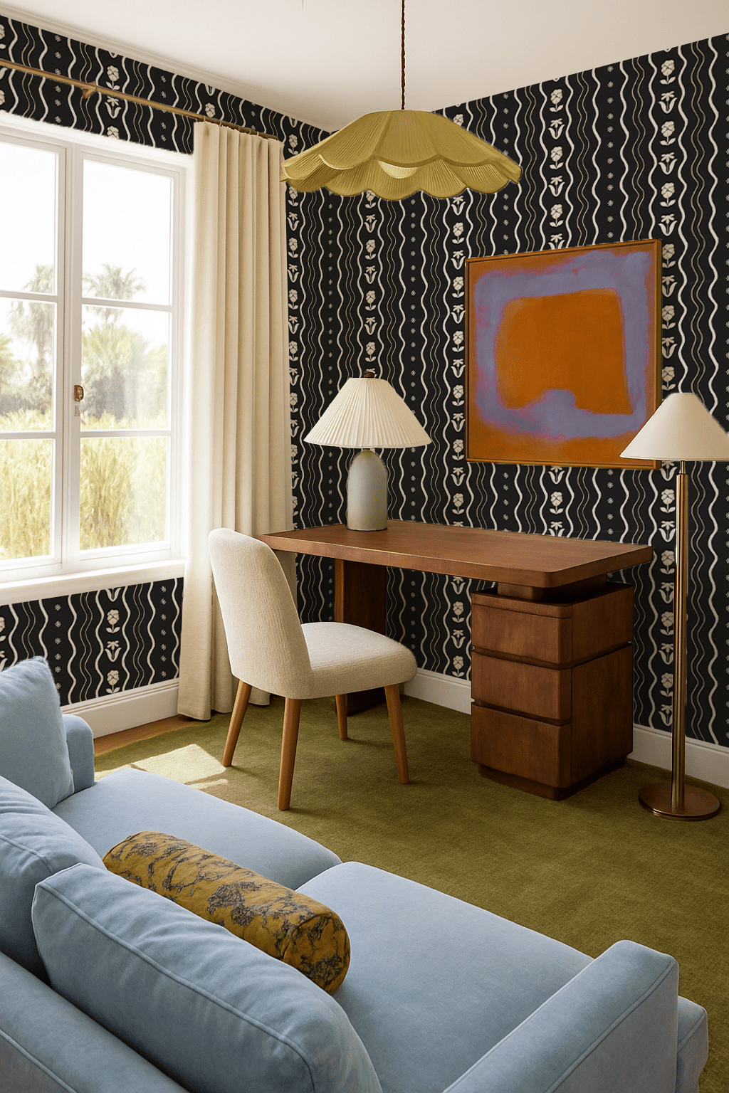 Posy Lane Stripe Wallpaper, black and neutral - mosswell.us