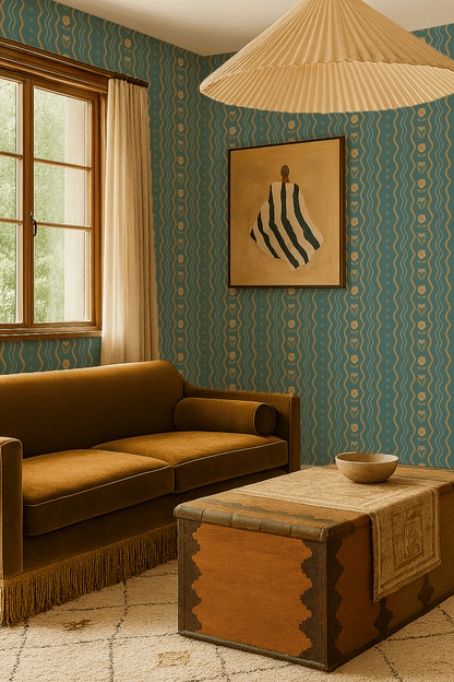 Posy Lane Stripe Wallpaper, blue and yellow - mosswell.us