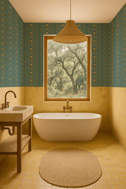 Posy Lane Stripe Wallpaper, blue and yellow - mosswell.us
