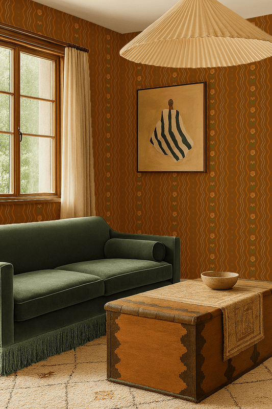 Posy Lane Stripe Wallpaper, golden brown and orange - mosswell.us
