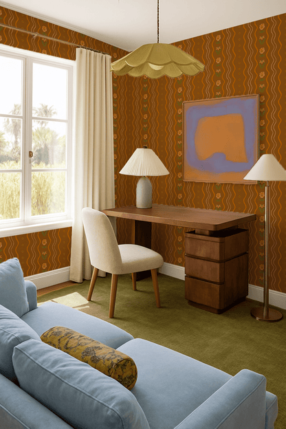 Posy Lane Stripe Wallpaper, golden brown and orange - mosswell.us