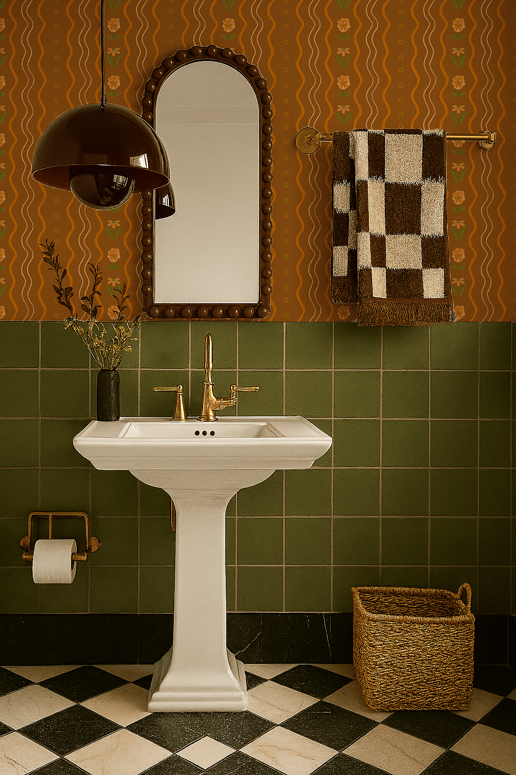 Posy Lane Stripe Wallpaper, golden brown and orange - mosswell.us