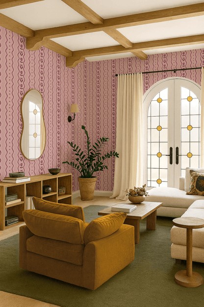 Posy Lane Stripe Wallpaper, lilac and plum - mosswell.us