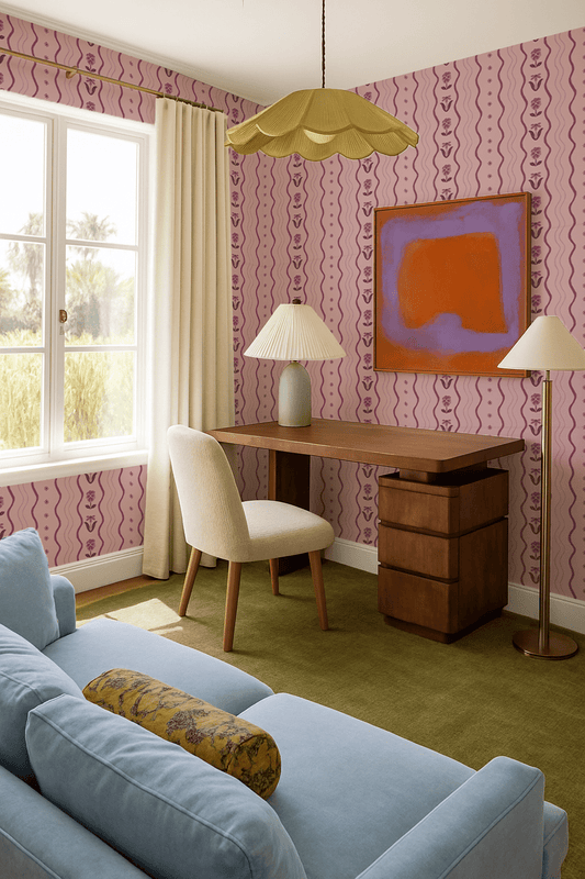 Posy Lane Stripe Wallpaper, lilac and plum - mosswell.us