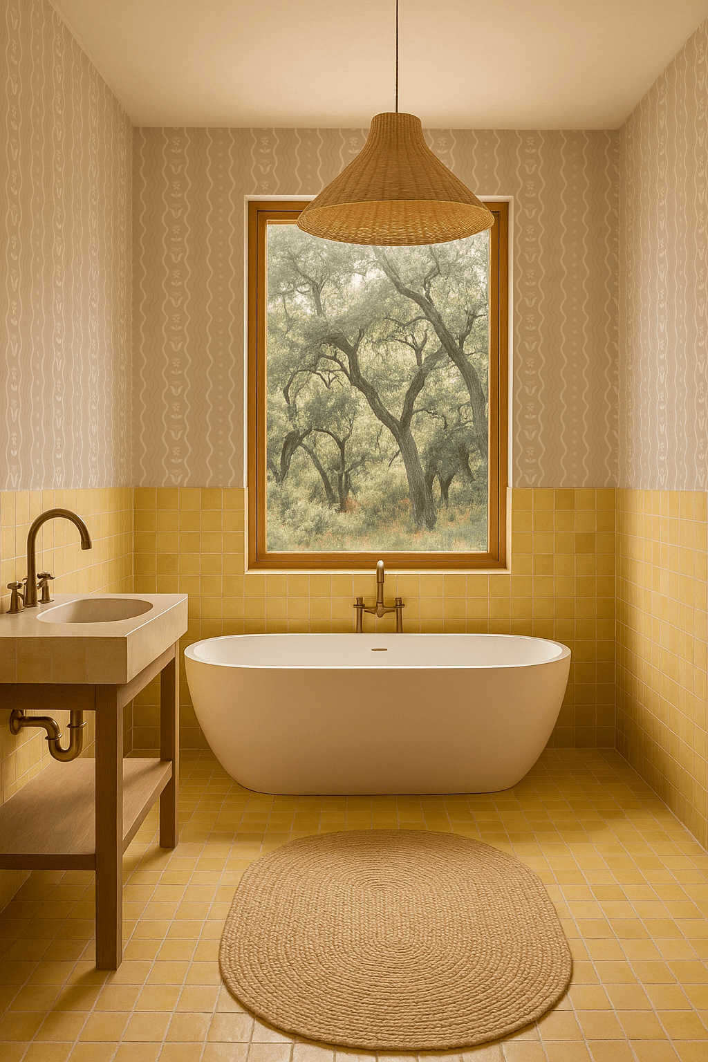 Posy Lane Stripe Wallpaper, tan and white - mosswell.us