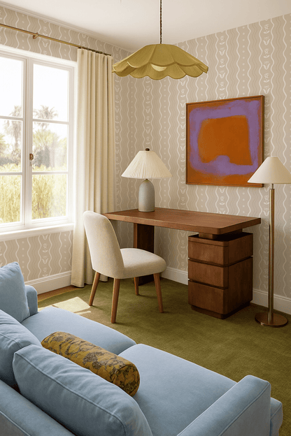 Posy Lane Stripe Wallpaper, tan and white - mosswell.us