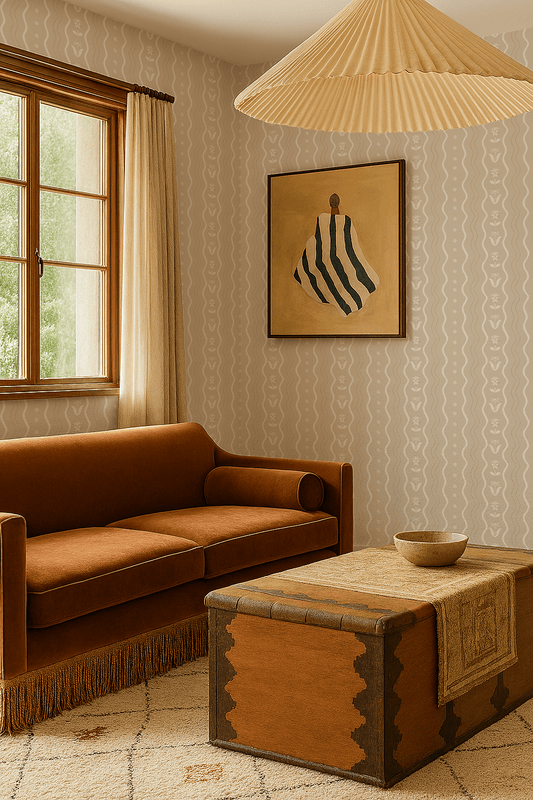 Posy Lane Stripe Wallpaper, tan and white - mosswell.us