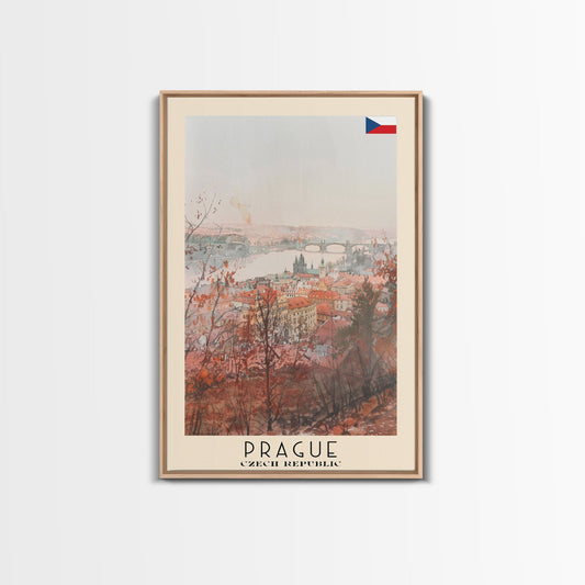 Prague Czech Republic Travel Poster Framed Canvas Print, Watercolor Painting, Historic Wall Art, Home Decor, Czech Architecture, Classic Decor - mosswell.us