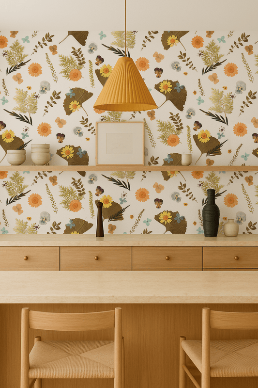 Pressed Fresh Version 01 Wallpaper, merigold & teal - mosswell.us