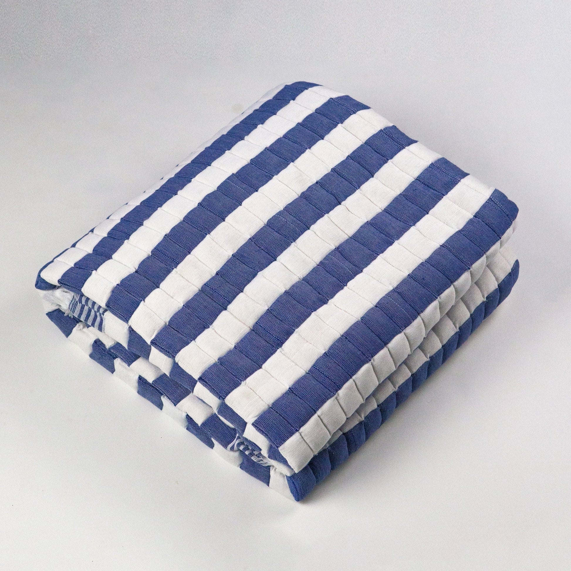 Quilted Sujani Throw Blanket - Blue and White Striped - mosswell.us