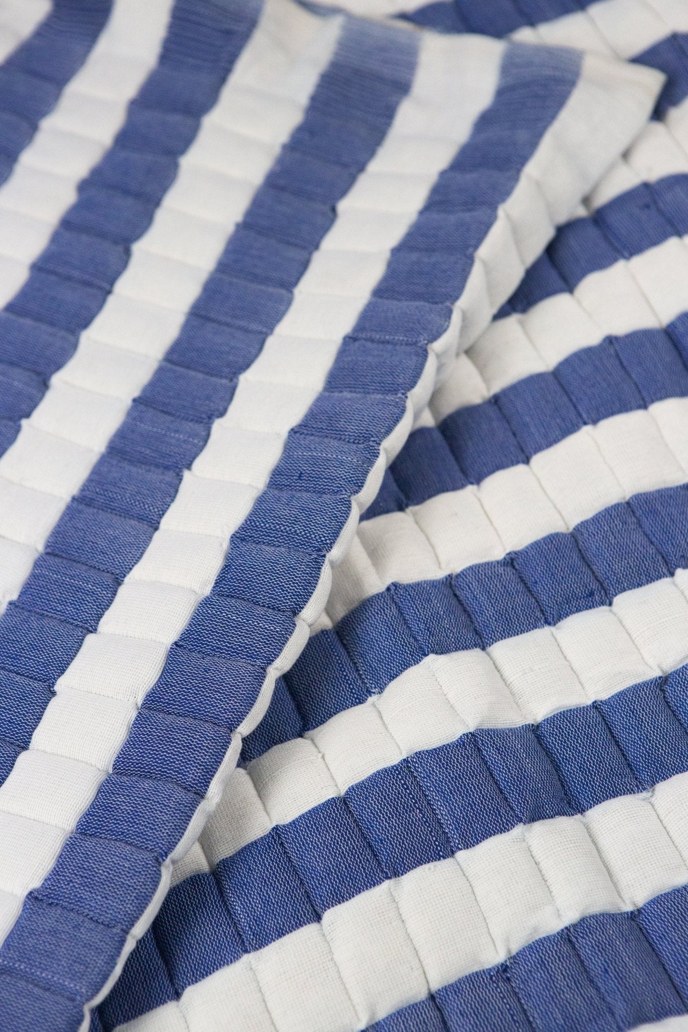 Quilted Sujani Throw Blanket - Blue and White Striped - mosswell.us