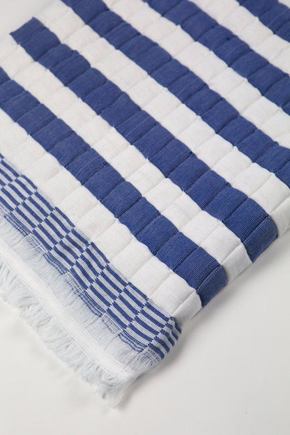 Quilted Sujani Throw Blanket - Blue and White Striped - mosswell.us