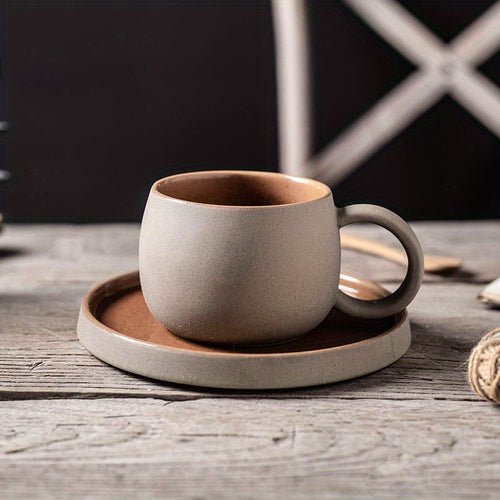 Retro Colorblock Insulated Ceramic Coffee Mug and Saucer Set - mosswell.us