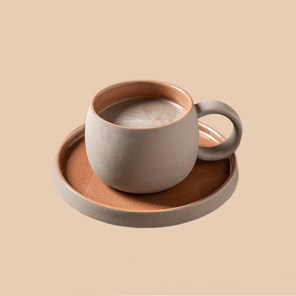 Retro Colorblock Insulated Ceramic Coffee Mug and Saucer Set - mosswell.us