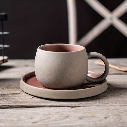 Retro Colorblock Insulated Ceramic Coffee Mug and Saucer Set - mosswell.us