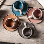 Retro Colorblock Insulated Ceramic Coffee Mug and Saucer Set - mosswell.us