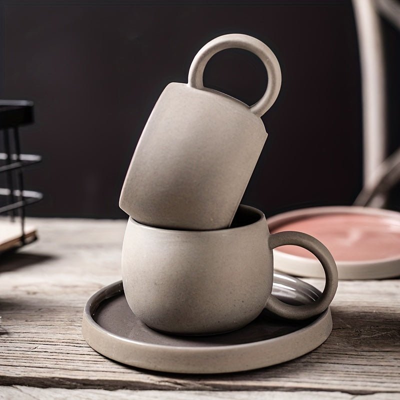 Retro Colorblock Insulated Ceramic Coffee Mug and Saucer Set - mosswell.us