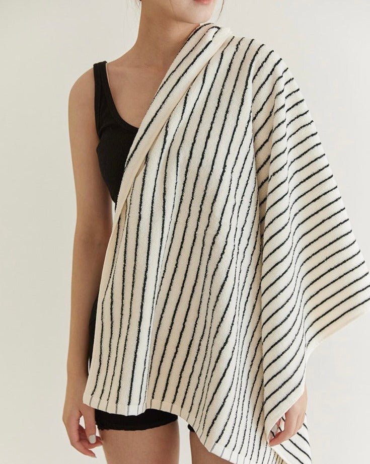 Retro Style 100% ORGANIC Combed Cotton Striped Bath Towel - mosswell.us