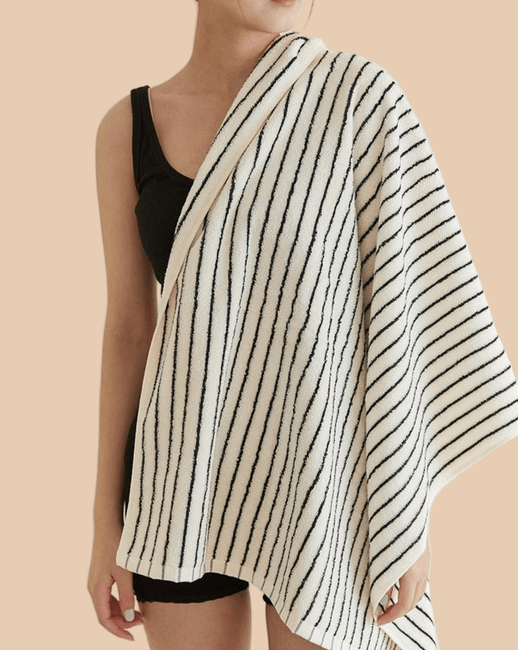 Retro Style 100% ORGANIC Combed Cotton Striped Bath Towel - mosswell.us