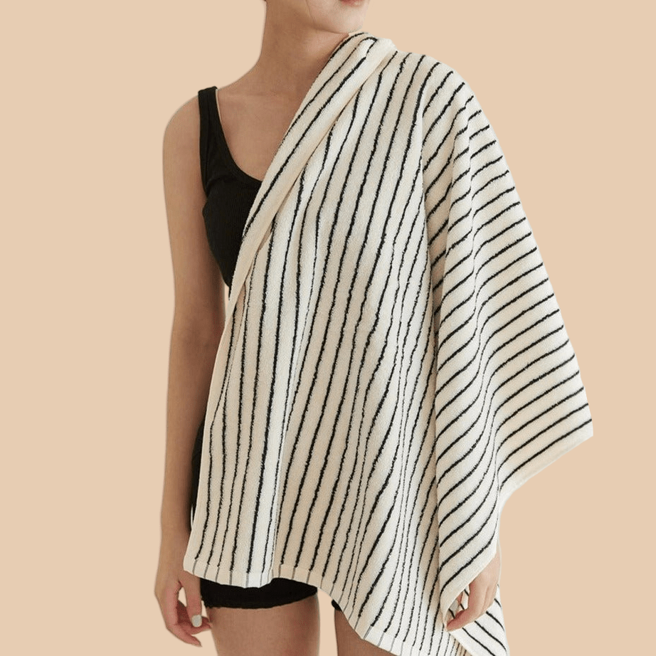 Retro Style 100% ORGANIC Combed Cotton Striped Bath Towel