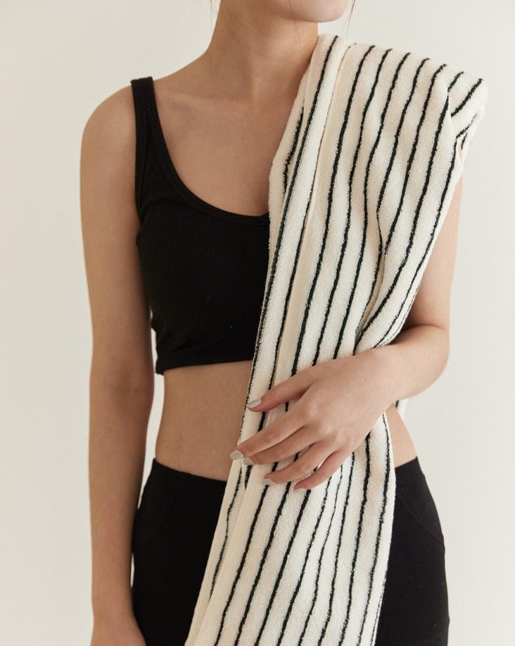 Retro Style 100% ORGANIC Combed Cotton Striped Bath Towel - mosswell.us