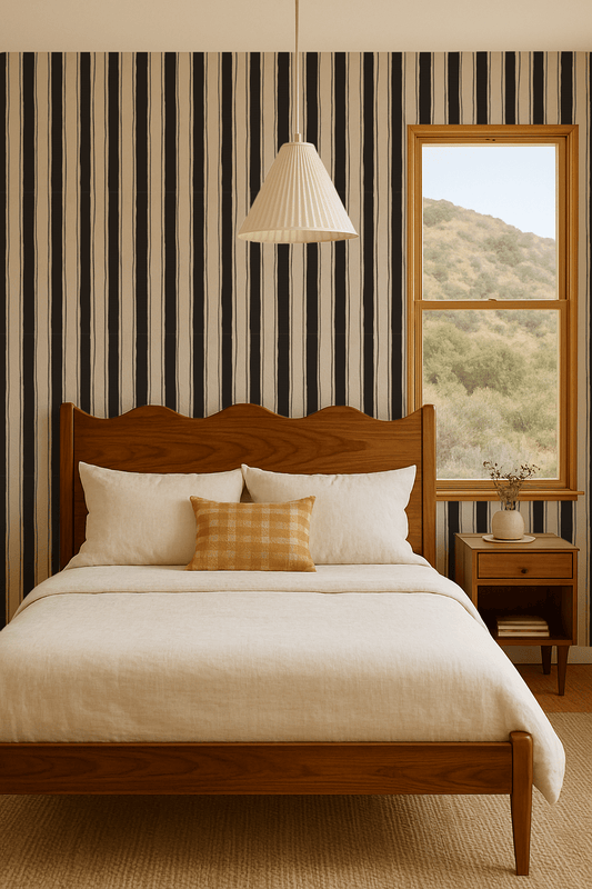 Riviera Stripe Wallpaper, off - white and black - mosswell.us