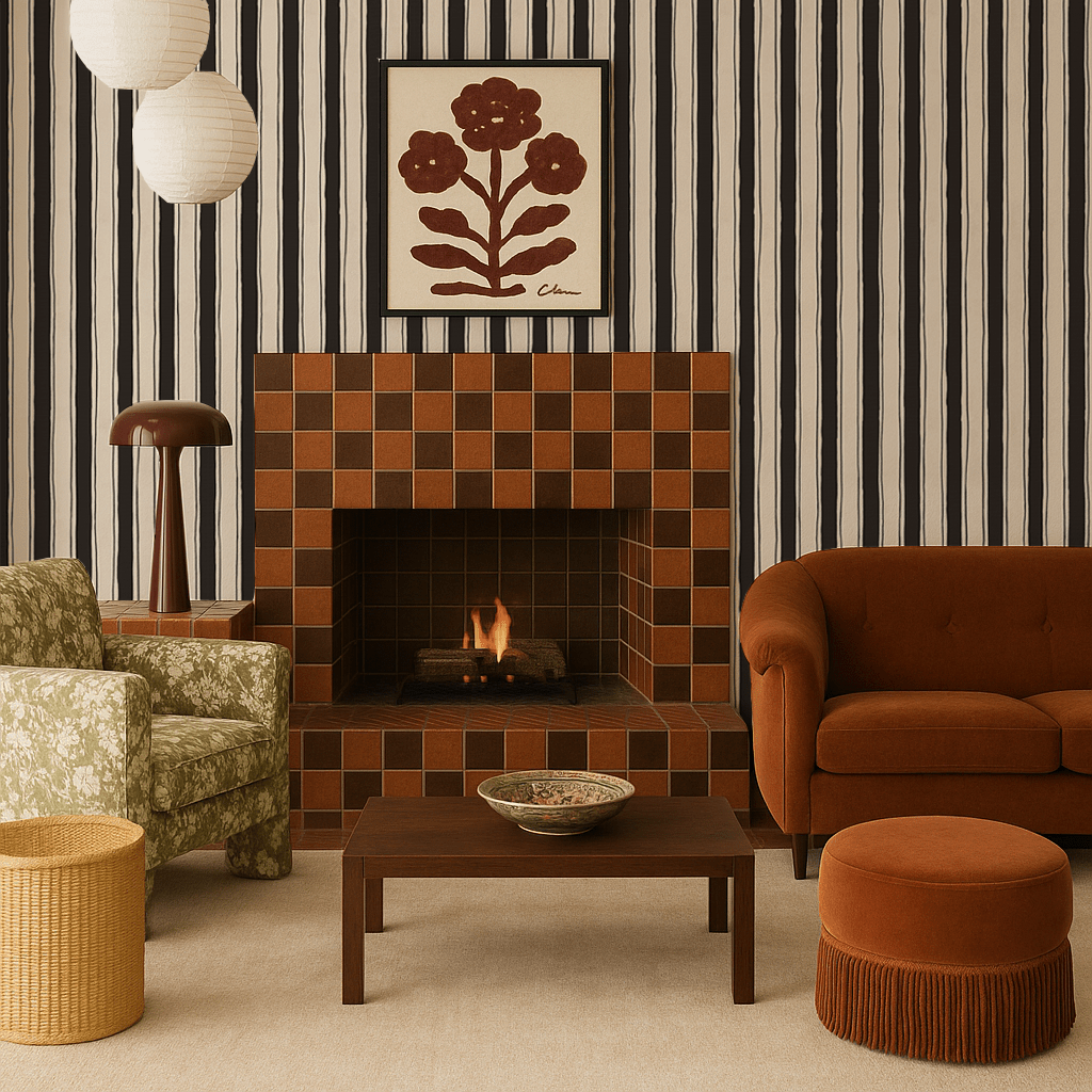 Riviera Stripe Wallpaper, off - white and black - mosswell.us